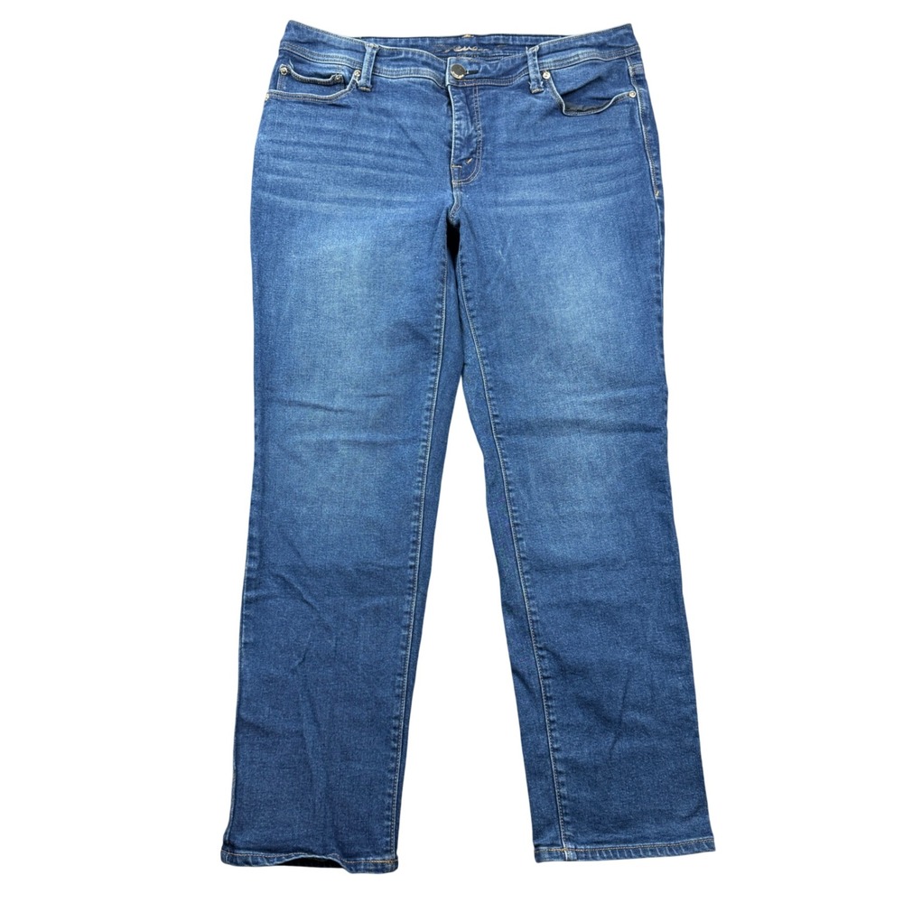 Seven7 Womens Size 16 Straight Leg Jeans Medium Wash Blue Stretch Denim